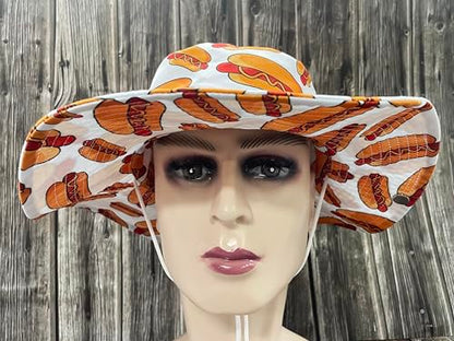 Funny Sun Hat for Men Women Wide Brim Bucket Hat Hiking Boonie Hat Summer Beach Fishing Caps - color: Hot Dogs