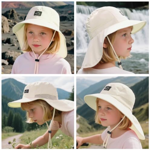 ZOORON Kids Sun Hat with Neck Flap Beach Fishing Bucket for Boys Girls - color: White