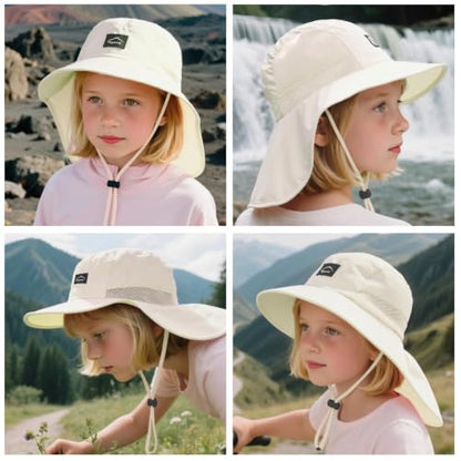 ZOORON Kids Sun Hat with Neck Flap Beach Fishing Bucket for Boys Girls - color: White