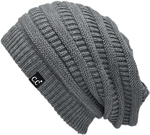 C.C Beanie Oversized Hat with Fuzzy Lining – Thick Knit Thermal Beanie for Cold Weather, Soft Warm Fleece Lined Cap - color: Light Melange Grey