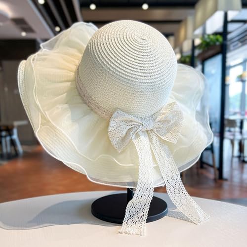 Women Summer Straw Hat Sun UV Protection Wide Brim Breathable Beach Visor Hats - color: Pale Yellow