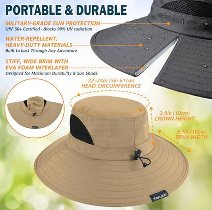 Wide Brim Sun Bucket Hat, Waterproof Boonie Hat for Men & Women - color: 01 Camel
