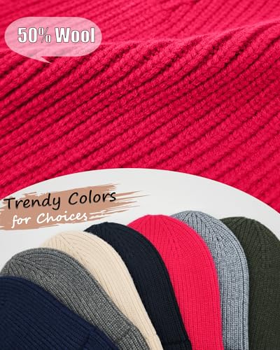 Wool Beanie for Men Women, Seamless Knit Cuffed Warm Winter Hats - color: 1pcs-red