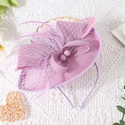 AQOKKA Women Fascinators Hats Flower Mesh Feathers Headband Clip - color: 1 Pc Feather Fascinators : Light Purple