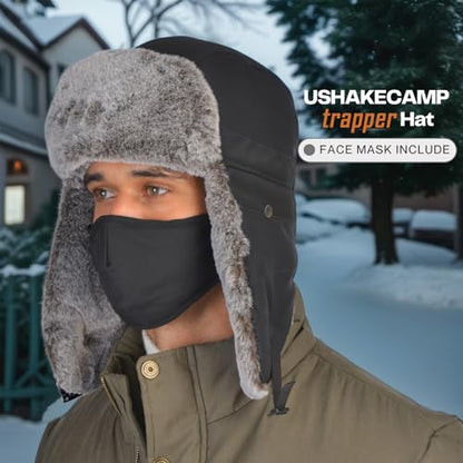 Trapper Hat Winter Warm Hats Russian Fur Hat Ushanka Eskimo Hat Ear Flap with Faux Fur for Men or Women - color: Black