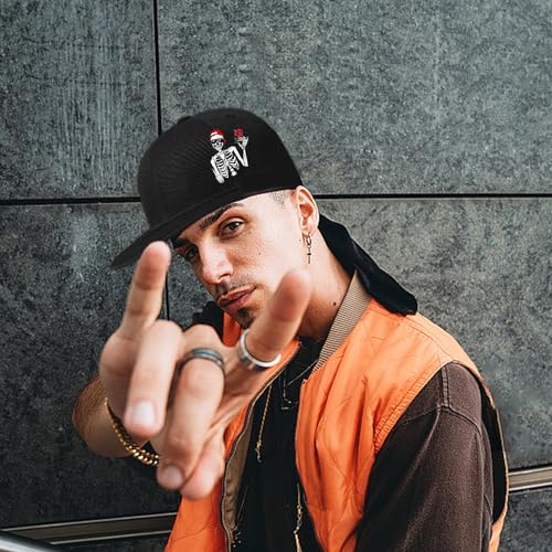Flat Bill Hats for Men Black Snapback Hats for Men Adjustable Baseball Cap Fitted Cool Hip Hop Hat - color: Cool Skull