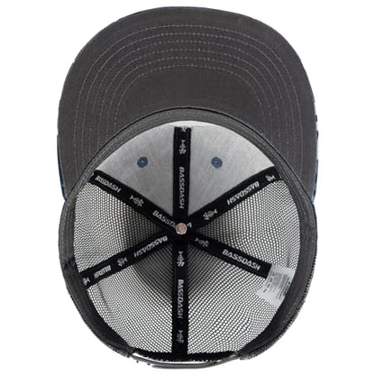 BASSDASH Flat Brim Trucker Cap Adjustable Snapback Hat Mesh Back for Men Women - color: Shark Camo