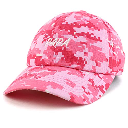 Trendy Apparel Shop Papa Embroidered Soft Crown 100% Brushed Cotton Cap - color: Pink Dark Camo