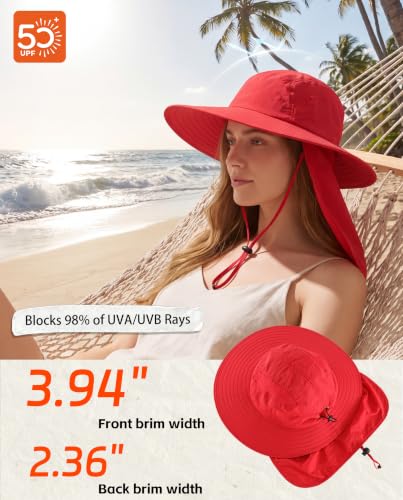 Home Prefer UPF 50+ Sun Hat with Neck Flap Wide Brim Fishing Hat for Men - color: Red