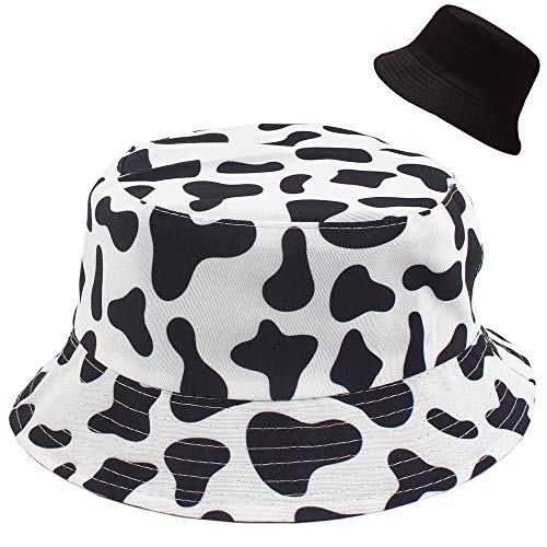 XYIYI Cute Bucket Hat Beach Fisherman Hats for Women, Reversible Double-Side-Wear - color: Cow