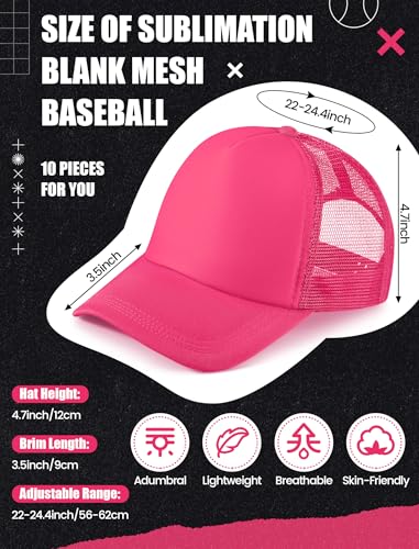 Tarpop 10 Pcs Sublimation Blank Trucker Hats Bulk - color: Hot Pink