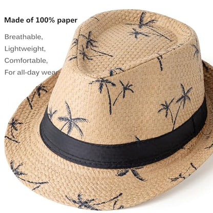 4 Pack Short Brim Straw Fedora Summer Beach Sun Hat Men - color: 4 Pcs Set C