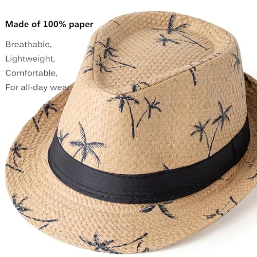 4 Pack Short Brim Straw Fedora Summer Beach Sun Hat Men - color: 4 Pcs Set C