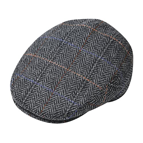 Men Wool Plaid Ivy Gatsby Newsboy Cap - color: Plaid Grey, size: 7 7/8