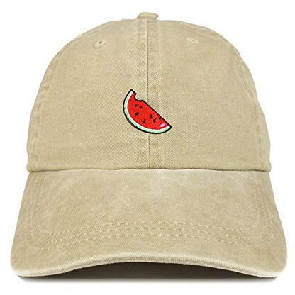 Armycrew Watermelon Embroidered Patch Unstructured Cotton Washed Baseball Cap - color: Khaki
