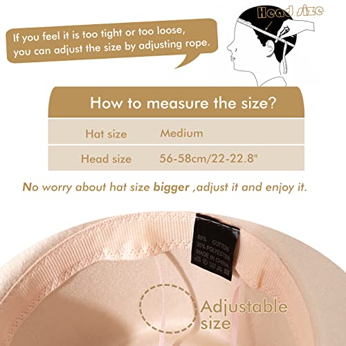 Women's Felt Fedora Hat Wide Brim Panama Hats with Tassel - color: Z Belt Beige