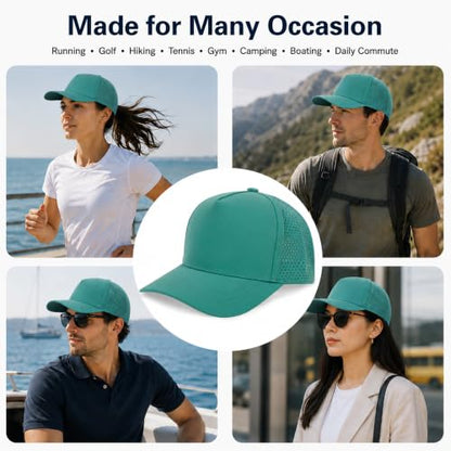 5 Panel Baseball Cap Quick Dry Mesh Snapback Hat for Women Men - color: Lakegreen