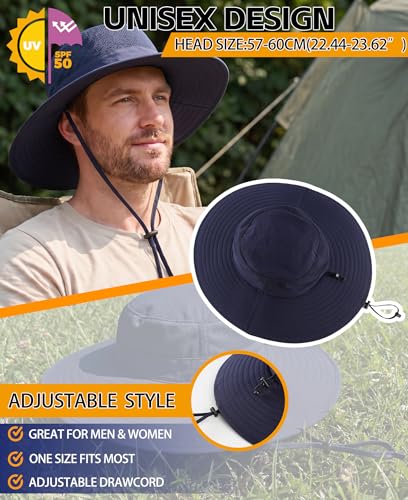 Home Prefer UPF50+ Mens Sun Hat Wide Brim Fishing Hat Foldable Large Brim UV Protection Sun Hat for Men Women Beach Gardening - color: Navy Blue