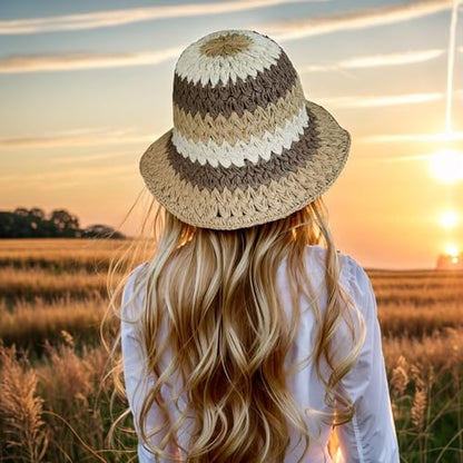Floppy Big Beach Straw Hats for Women Foldable Summer Wide Brim Packable Sun Hat Womens Travel Straw Fedora Hat - color: Floral-5