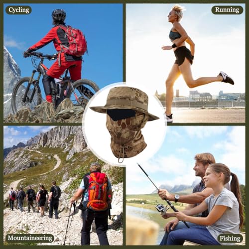Camo Boonie Sun Hat with Balaclava Face Mask Outdoor Fishing Hat - color: Camo Yellow