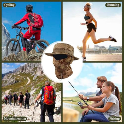 Camo Boonie Sun Hat with Balaclava Face Mask Outdoor Fishing Hat - color: Camo Yellow