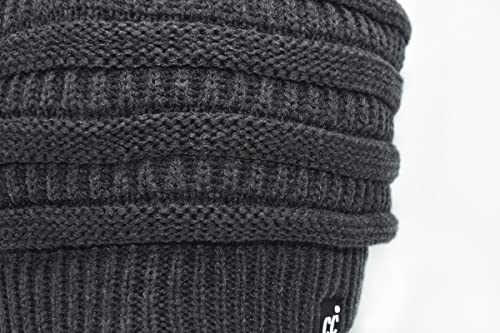 C.C Beanie Oversized Hat with Fuzzy Lining – Thick Knit Thermal Beanie for Cold Weather, Soft Warm Fleece Lined Cap - color: Charcoal Grey