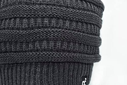 C.C Beanie Oversized Hat with Fuzzy Lining – Thick Knit Thermal Beanie for Cold Weather, Soft Warm Fleece Lined Cap - color: Charcoal Grey
