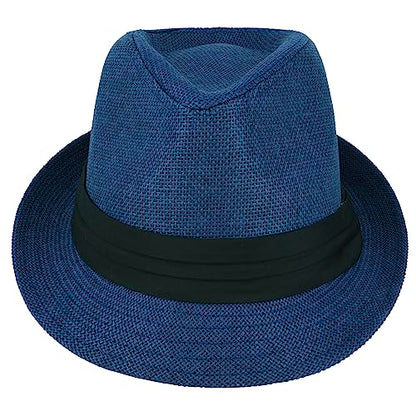Gelante Summer Fedora Panama Straw Hats with Black Band - color: Navy, size: Large-X-Large