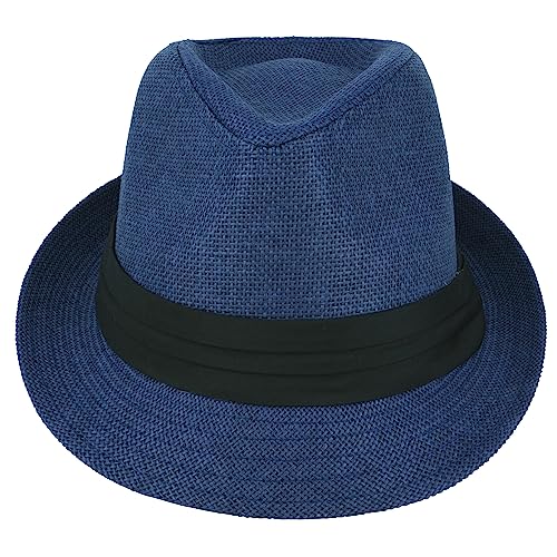 Gelante Summer Fedora Panama Straw Hats with Black Band - color: Navy, size: Large-X-Large