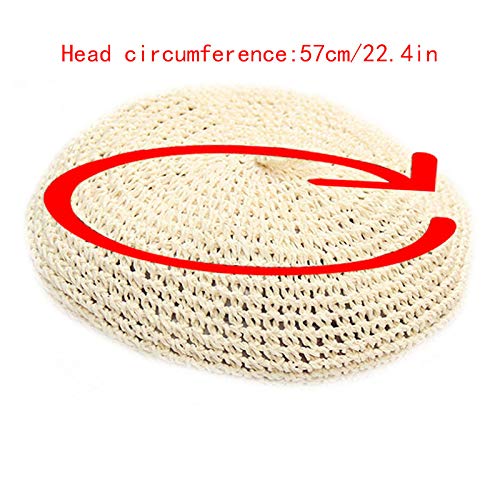 Women Summer Straw Woven Sunhat Classic Beret Artist Painter Sun Hat Cap - color: White