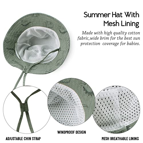 JANGANNSA Dinosaur Baby Boys Sun Hat Cotton Toddler Girls Bucket Hats Summer Sun Protect Cap for Kids - color: Dinosaur(dark Sea Green+khaki), size: 1-2T