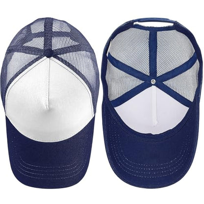 Falari 5-Panel Mesh Baseball Cap, Trucker Hat, Structured Plain Design, Cotton, Adjustable Size - color: 1pk Navy