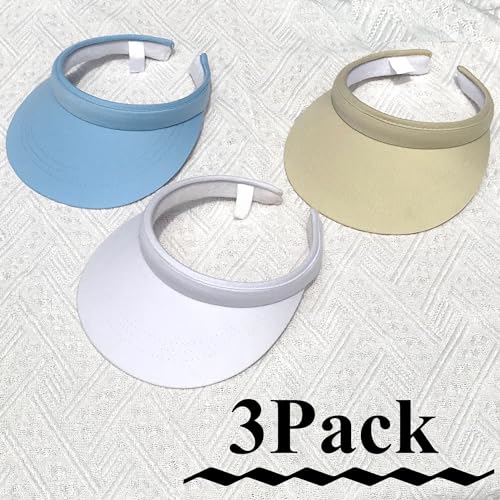 3 Pack Sports Sun Visor Hat Women Men Adjustable Clip On Visors Outdoor Golf Beach Cap - color: White, Khaki, Blue