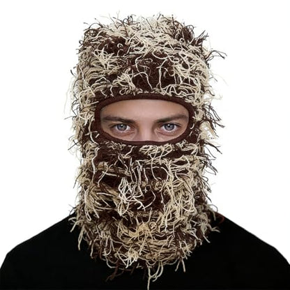 Distressed Ski Mask Balaclava, Yeat Shiesty Knitted Full-Face Mask - color: Coffee