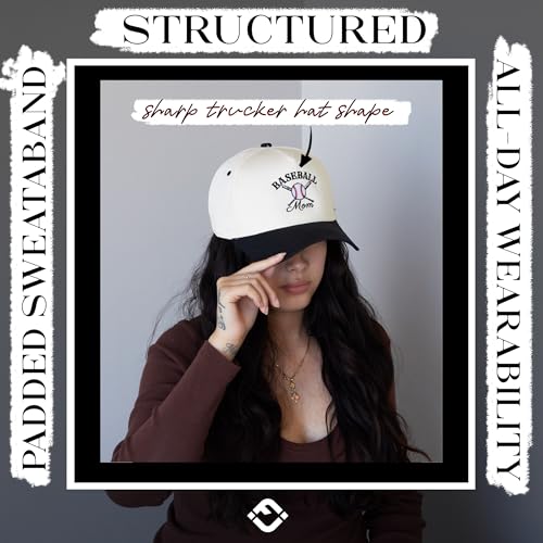 Funky Junque Trucker Snapback Hat - color: Baseball Mom - Black/Beige