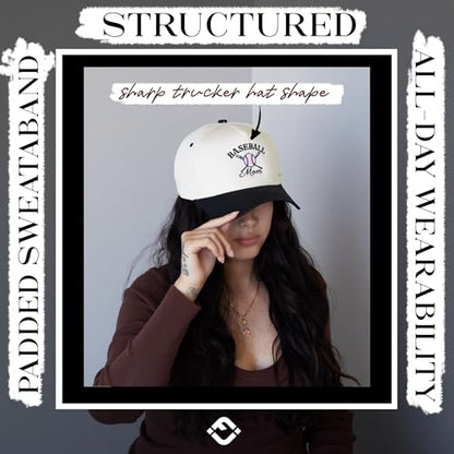 Funky Junque Trucker Snapback Hat - color: Baseball Mom - Black/Beige
