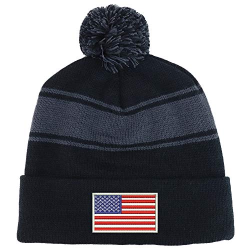 Trendy Apparel Shop White American Flag Two Tone Pom Striped Long Beanie Hat - color: Black Grey