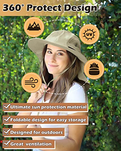 Tirrinia Wide Brim Sun Hat with Neck Flap for Men & Women - color: # Tan
