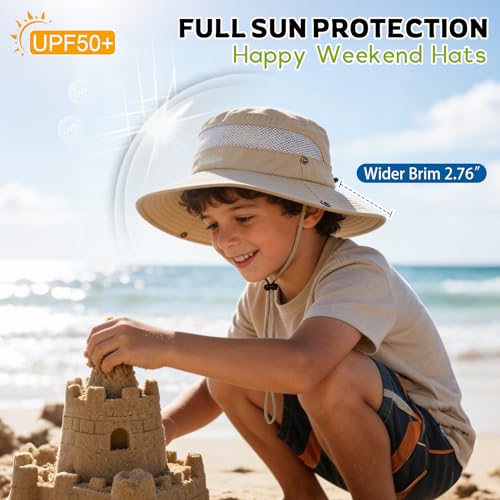 Komorebi UPF 50+ Kids Sun Hat，Wide Brim Bucket Hats for Kids Beach Outdoor - color: 02 Beige