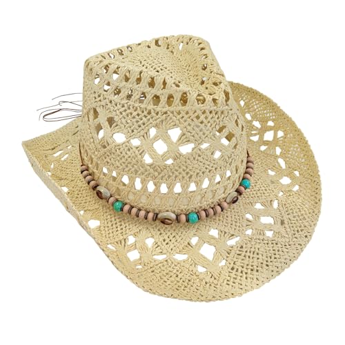 Straw Cowboy Hat for Women, Cowgirl Hat Wide Brim Western Cowboy Hat - color: Style3