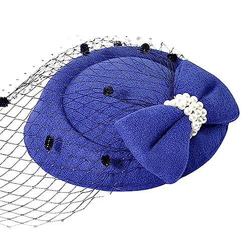 Fascinators Hats Pillbox Hat for Girl and Women - color: Blue-fascinator With Bowknot Veil
