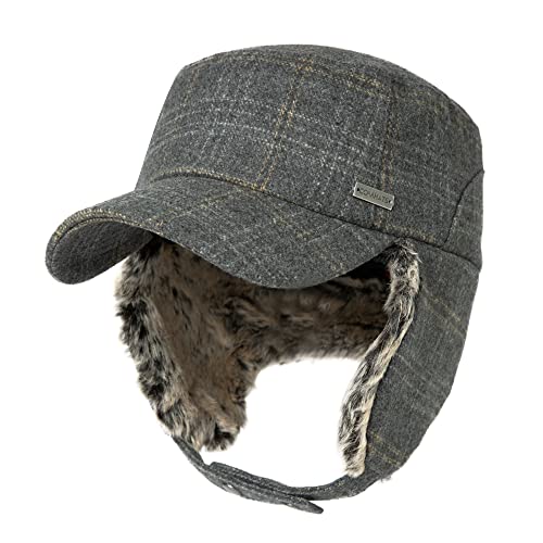 TOP-EX Oversized XL/XXL Unisex Winter Trapper Military Hat Faux Fur Earflaps Quilted Lined Baseball Cap - color: Darkgrey(twill), size: Large