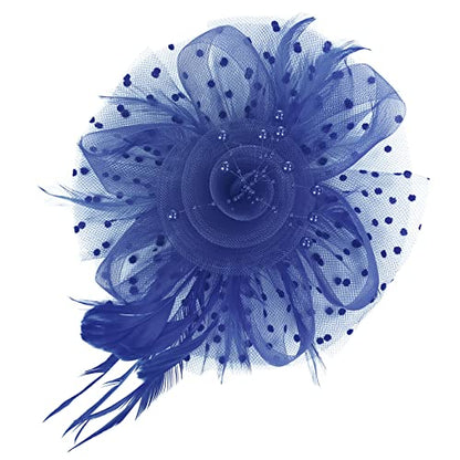 Century Star 2026 Kentucky Hat Derby Fascinator for Women Tea Party Flower Mesh Ribbons Feathers Headband Hair Clips - color: Navy