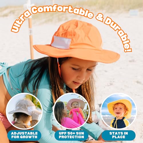 SwimZip UPF 50 Kids' Wide Brim Sun Hat, Sun Protection Hat - Baby & Toddler - color: Orange, size: 0-6 Months