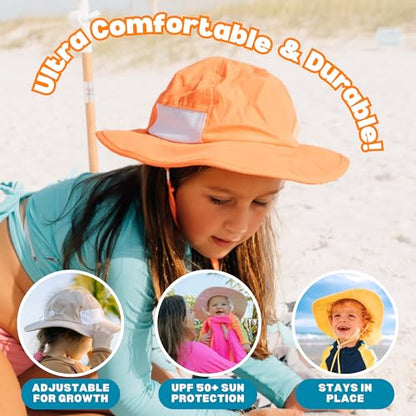 SwimZip UPF 50 Kids' Wide Brim Sun Hat, Sun Protection Hat - Baby & Toddler - color: Orange, size: 0-6 Months