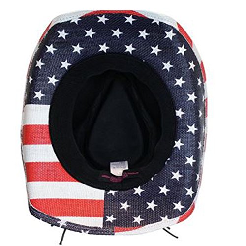 USA American Flag Straw Cowboy Hat w/ Shapeable Brim, Red, White, Navy Blue