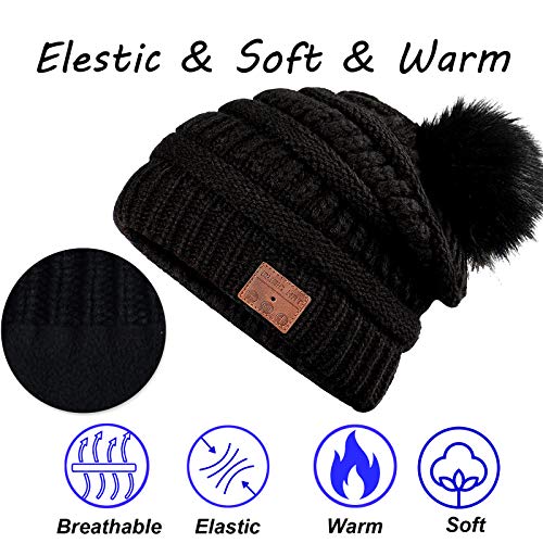 Wireless Music Beanie Women Beanie Girls Hat Over Ear Headset Sports Stereo Headphone with Microphone Speaker Womens Beanie - color: Dim Black
