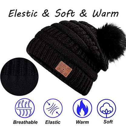 Wireless Music Beanie Women Beanie Girls Hat Over Ear Headset Sports Stereo Headphone with Microphone Speaker Womens Beanie - color: Dim Black