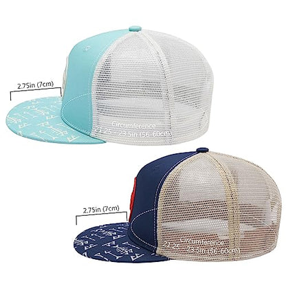 BASSDASH 2 Pack Flat Brim Trucker Cap Adjustable Snapback Hat Mesh Back for Men Women Fishing Hunting - color: Pack of 2,turquoise & Navy Blue