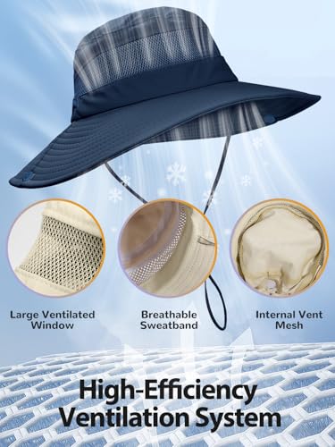 EW East Water Sun Beach Hat for Women, UPF50+ Waterproof with Ponytail Hole - color: Navy Blue